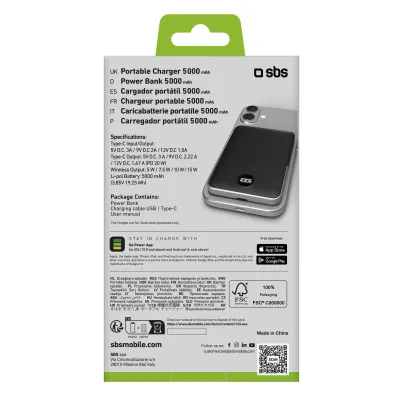 SBS - PowerBank 5000 mAh 20 W, Power Delivery, Mag Stand, čierna