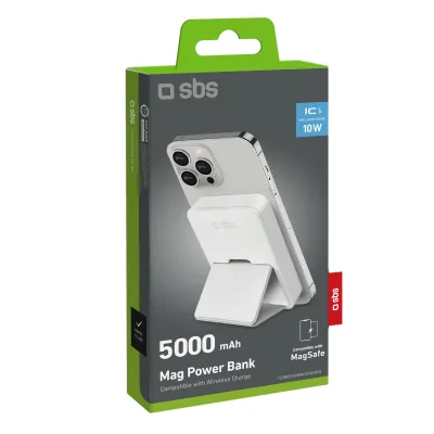 SBS - Bezdrôtová PowerBank 5000 mAh 10 W, MagSafe, Mag Power, biela
