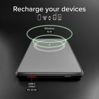 SBS - Bezdrôtová PowerBank 5000 mAh Smart Mag, MagSafe, USB-C PD 20 W, čierna