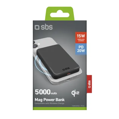 SBS - Bezdrôtová PowerBank Qi2 5000 mAh, 20 W, Mag, PD, čierna