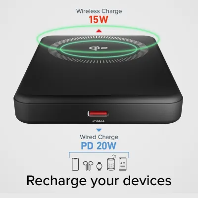 SBS - Bezdrôtová PowerBank Qi2 5000 mAh, 20 W, Mag, PD, čierna