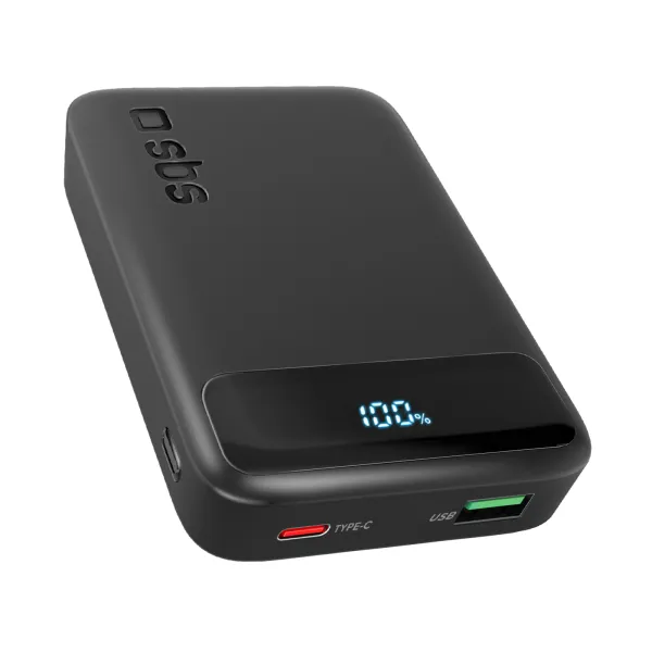 SBS - PowerBank 10000 mAh 20 W, PD, Compact, USB-C/USB-A, čierna