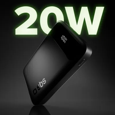 SBS - PowerBank 10000 mAh 20 W, PD, Compact, USB-C/USB-A, čierna