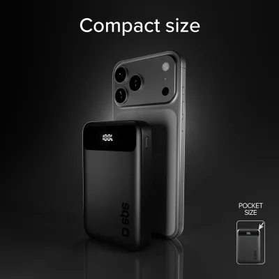 SBS - PowerBank 10000 mAh 20 W, PD, Compact, USB-C/USB-A, čierna
