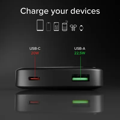 SBS - PowerBank 10000 mAh 20 W, PD, Compact, USB-C/USB-A, čierna