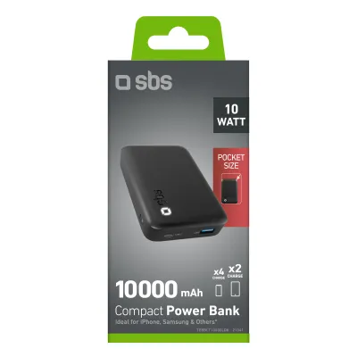 SBS - PowerBank 10000 mAh 10 W, USB-C/USB-A, čierna