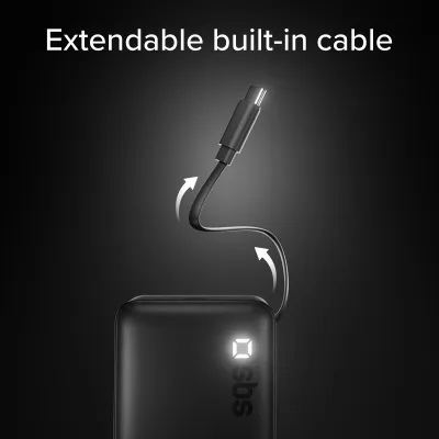 SBS - PowerBank 10000 mAh 20 W PD, s integrovaným káblom 2x USB-C, čierna