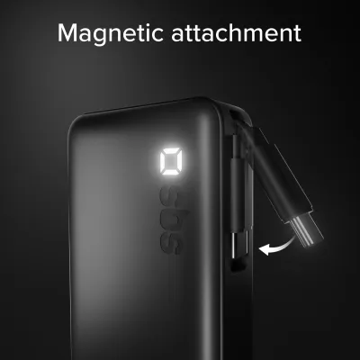 SBS - PowerBank 10000 mAh 20 W PD, s integrovaným káblom 2x USB-C, čierna