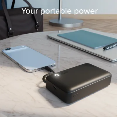 SBS - PowerBank 10000 mAh 20 W PD, s integrovaným káblom 2x USB-C, čierna