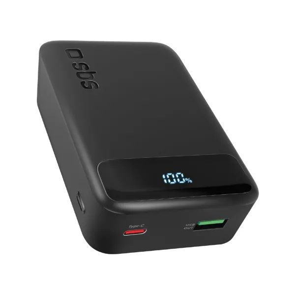 SBS - PowerBank 20000 mAh 20 W, PD, Compact, USB-C/USB-A, čierna