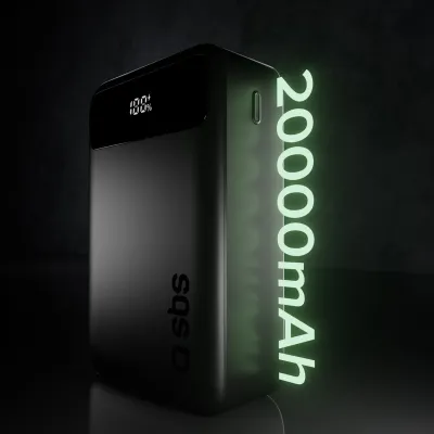 SBS - PowerBank 20000 mAh 20 W, PD, Compact, USB-C/USB-A, čierna
