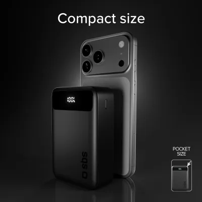 SBS - PowerBank 20000 mAh 20 W, PD, Compact, USB-C/USB-A, čierna