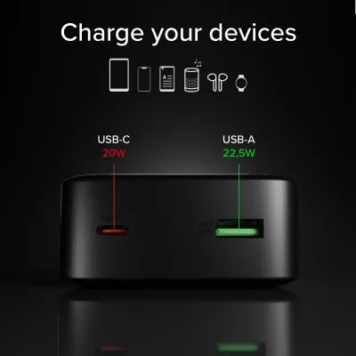 SBS - PowerBank 20000 mAh 20 W, PD, Compact, USB-C/USB-A, čierna