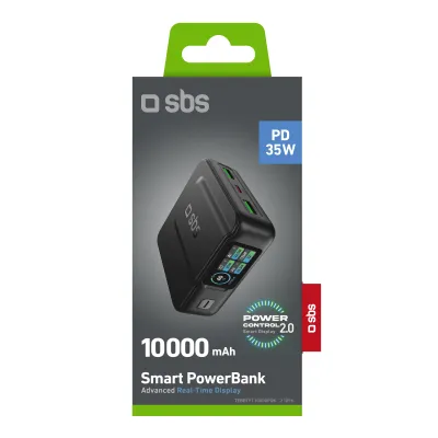 SBS - PowerBank 10000 mAh Smart, PD, 35 W, 2x USB-A/USB-C, čierna