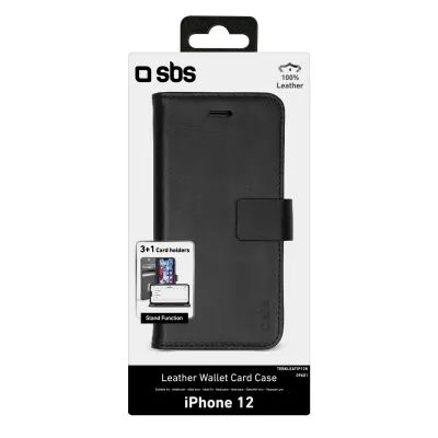 SBS - Puzdro Book Wallet z pravej kože pre iPhone 12 mini, čierna