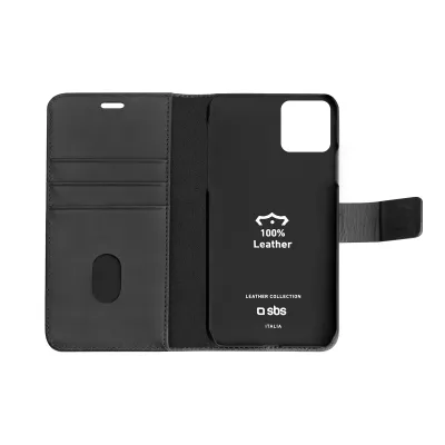 SBS - Puzdro Book Wallet z pravej kože pre iPhone 12 mini, čierna