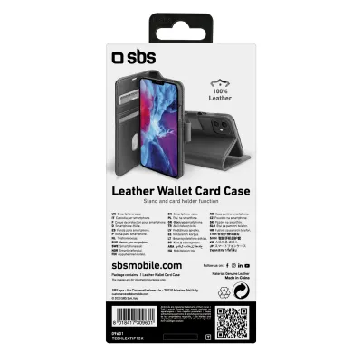 SBS - Puzdro Book Wallet z pravej kože pre iPhone 12 mini, čierna