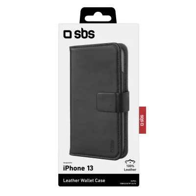 SBS - Puzdro Book Wallet z pravej kože pre iPhone 13, čierna