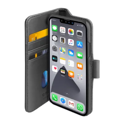 SBS - Puzdro Book Wallet z pravej kože pre iPhone 13, čierna