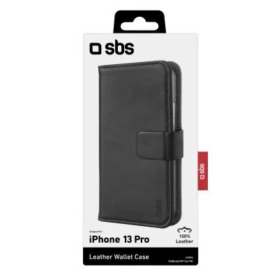 SBS - Puzdro Book Wallet z pravej kože pre iPhone 13 Pro, čierna