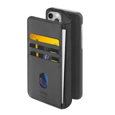 SBS - Puzdro Book Wallet z pravej kože pre iPhone 13 Pro, čierna