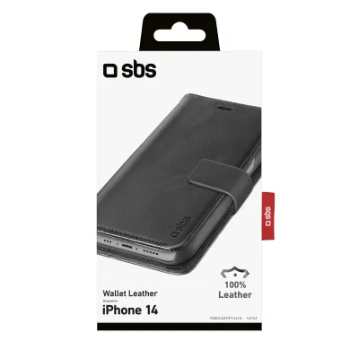 SBS - Puzdro Book Wallet z pravej kože pre iPhone 14, čierna