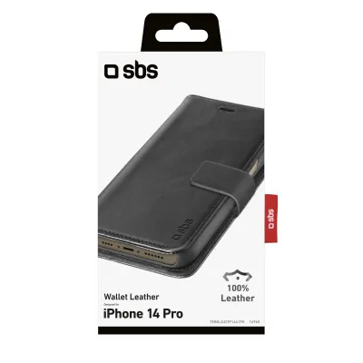 SBS - Puzdro Book Wallet z pravej kože pre iPhone 14 Pro, čierna