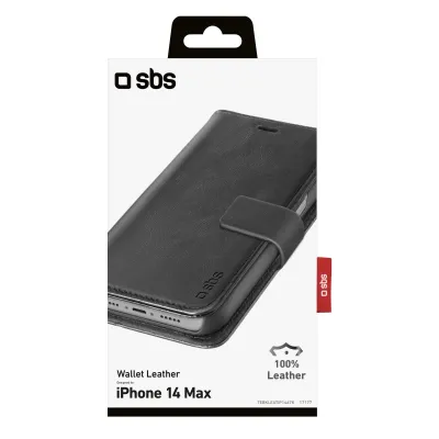 SBS - Puzdro Book Wallet z pravej kože pre iPhone 14 Plus, čierna