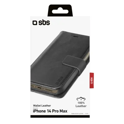 SBS - Puzdro Book Wallet z pravej kože pre iPhone 14 Pro Max, čierna