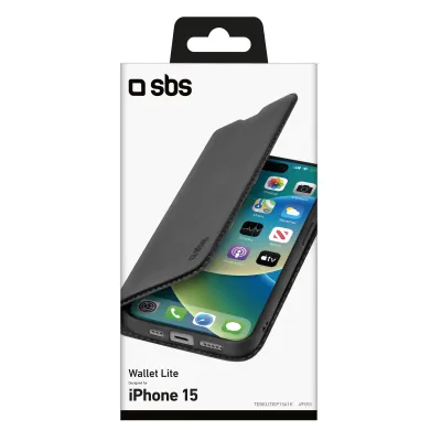 SBS - Puzdro Book Wallet Lite pre iPhone 15, čierna