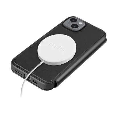 SBS - Puzdro Book Wallet Mag kompatibilné s MagSafe pre iPhone 15 Plus, čierna