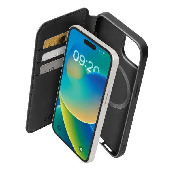 SBS - Puzdro Book Wallet Mag kompatibilné s MagSafe pre iPhone 15 Pro Max, čierna