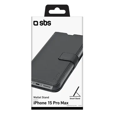 SBS - Puzdro Book Wallet Stand pre iPhone 15 Pro Max, čierna
