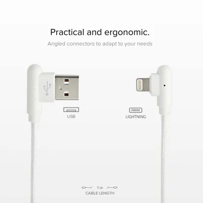 SBS - Kábel USB-A/MFI Lightning, 10 W, s 90° konektormi, 1 m, biela