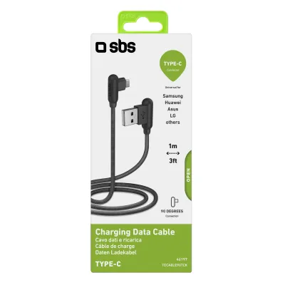 SBS - Kábel USB-C/USB-A, 10 W, s 90° konektormi, 1 m, čierna