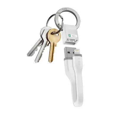 SBS - Kábel USB-A/MFI Lightning, 10 W, s funkciou kľúčenky, 12 cm, biela