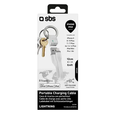SBS - Kábel USB-A/MFI Lightning, 10 W, s funkciou kľúčenky, 12 cm, biela