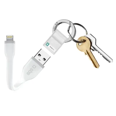 SBS - Kábel USB-A/MFI Lightning, 10 W, s funkciou kľúčenky, 12 cm, biela