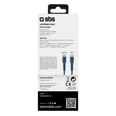 SBS - Kábel USB-C/MFI Lightning, 5 W, 1 m, modrá