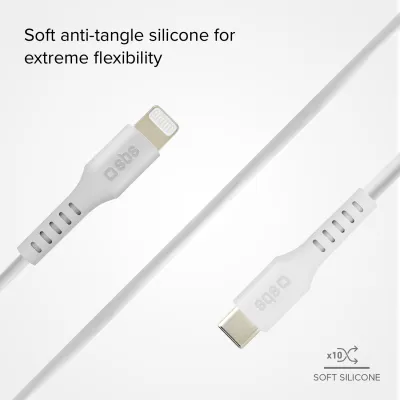 SBS - Kábel USB-C/MFI Lightning, 18 W, 1 m, biela