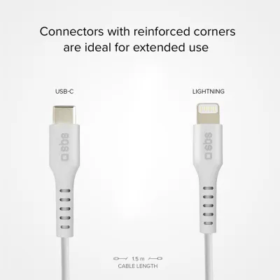 SBS - Kábel USB-C/MFI Lightning, 18 W, 2 m, biela