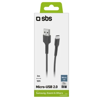 SBS - Kábel USB-A/Micro USB, 5 W, 3 m, čierna