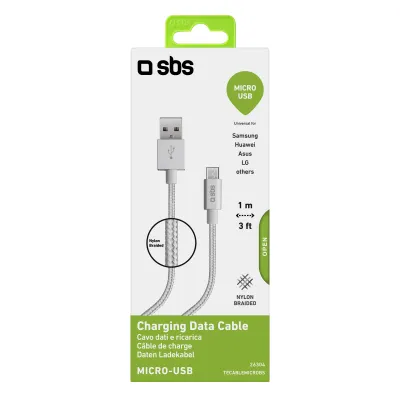 SBS - Kábel USB-A/Micro USB, 5 W, opletený, 1 m, strieborná