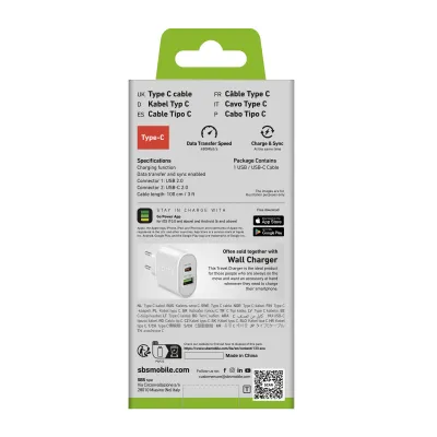 SBS - Kábel USB-C/USB-A, 1 m, biela