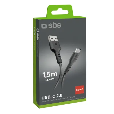 SBS - Kábel USB-C/USB-A, 18 W, 1,5 m, čierna