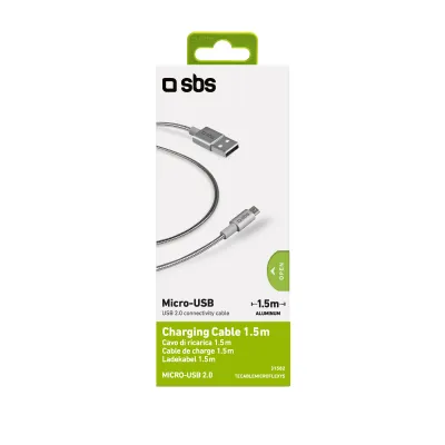 SBS - Kábel USB-A/Micro USB, 5 W, hliníkový, 1,5 m, strieborná