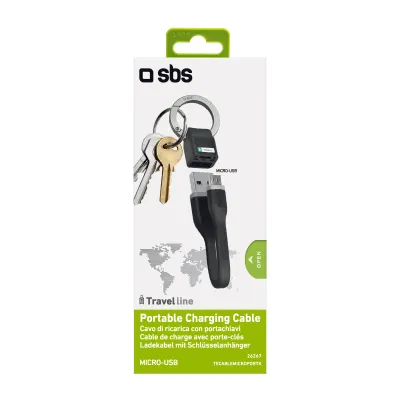 SBS - Kábel USB-A/Micro USB, 5 W, s funkciou kľúčenky, 12 cm, čierna