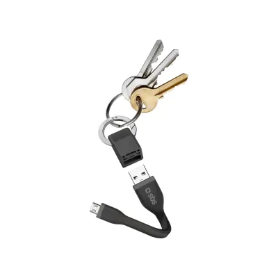 SBS - Kábel USB-A/Micro USB, 5 W, s funkciou kľúčenky, 12 cm, čierna