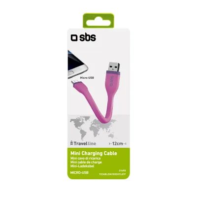 SBS - Kábel USB-A/Micro USB, 5 W, Mini, 12 cm, ružová