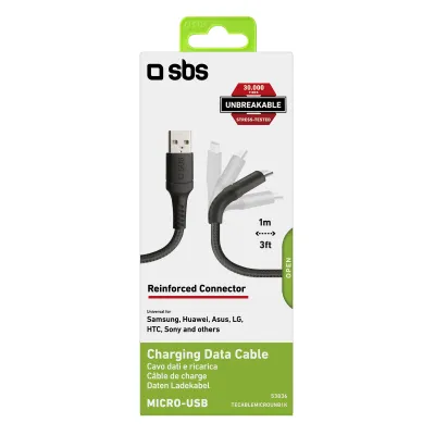 SBS - Kábel USB-A/Micro USB, 5 W, UNBREAKABLE, 1 m, čierna